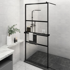 vidaXL fekete ESG üveg és alumínium zuhanyfal polccal 90 x 195 cm kád, zuhanykabin