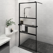 vidaXL fekete ESG üveg és alumínium zuhanyfal polccal 90 x 195 cm kád, zuhanykabin