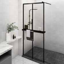 vidaXL fekete ESG üveg és alumínium zuhanyfal polccal 90 x 195 cm kád, zuhanykabin