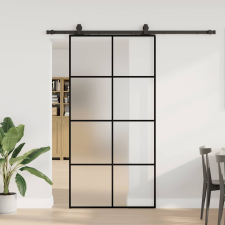 vidaXL fekete ESG üveg tolóajtó fémszerelvény-szettel 102,5x205 cm nyílászáró
