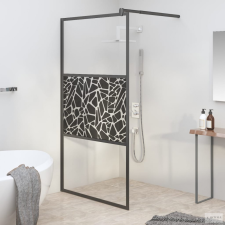 vidaXL fekete ESG üveg zuhanyfal kőmintával 115x195cm kád, zuhanykabin