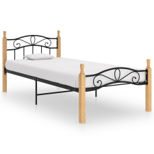 vidaXL fekete fém és tömör tölgyfa ágykeret 100 x 200 cm ágy és ágykellék