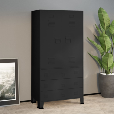 vidaXL fekete fém ipari ruhásszekrény 90 x 50 x 180 cm bútor