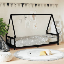 vidaXL fekete gyerek tömör fenyőfa ágykeret 80 x 200 cm ágy és ágykellék