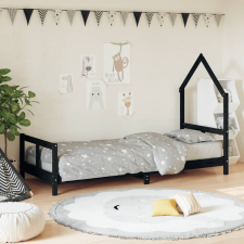 vidaXL fekete gyerek tömör fenyőfa ágykeret 80 x 200 cm ágy és ágykellék