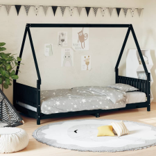 vidaXL fekete gyerek tömör fenyőfa ágykeret 90 x 190 cm kiságy, babaágy