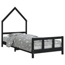 vidaXL fekete gyerek tömör fenyőfa ágykeret 90 x 190 cm (834563) gyermekbútor