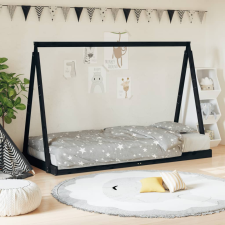 vidaXL fekete gyerek tömör fenyőfa ágykeret 90 x 200 cm ágy és ágykellék