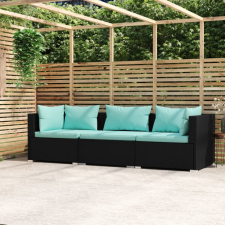 vidaXL Fekete háromszemélyes polyrattan kanapé párnákkal kerti bútor