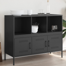 vidaXL fekete hidegen hengerelt acél tálalószekrény 100,5 x 39 x 79 cm bútor