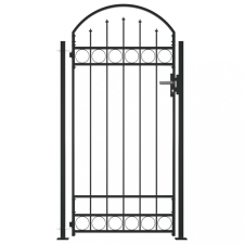 vidaXL Fekete ívelt tetejű kerítéskapu 2 oszloppal 105 x 204 cm kerti bútor