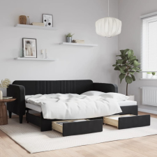 vidaXL fekete kihúzható bársony heverő fiókkal 80 x 200 cm ágy és ágykellék