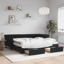 vidaXL fekete kihúzható bársony heverő fiókkal 90 x 190 cm ágy és ágykellék
