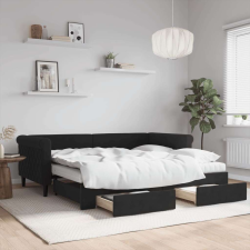 vidaXL fekete kihúzható bársony heverő fiókkal 90 x 190 cm ágy és ágykellék