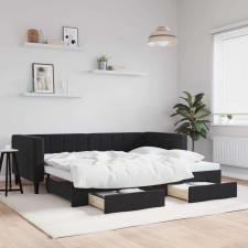 vidaXL fekete kihúzható bársony heverő fiókkal 90 x 200 cm ágy és ágykellék
