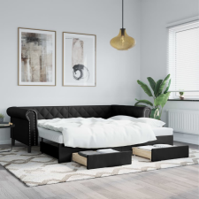 vidaXL fekete kihúzható műbőr heverő fiókkal 90 x 200 cm ágy és ágykellék