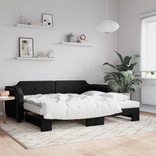 vidaXL fekete kihúzható szövet heverő 90x200 cm ágy és ágykellék