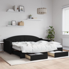 vidaXL fekete kihúzható szövet heverő fiókkal 90 x 190 cm ágy és ágykellék