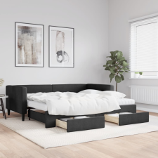 vidaXL fekete kihúzható szövet heverő fiókkal 90 x 190 cm ágy és ágykellék