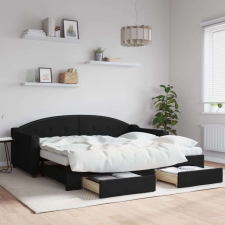 vidaXL fekete kihúzható szövet heverő fiókkal 90 x 190 cm ágy és ágykellék