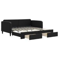 vidaXL fekete kihúzható szövet heverő fiókkal 90 x 190 cm (3196864) ágy és ágykellék