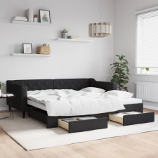 vidaXL fekete kihúzható szövet heverő fiókokkal 100 x 200 cm ágy és ágykellék