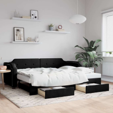 vidaXL fekete kihúzható szövet heverő fiókokkal 100 x 200 cm ágy és ágykellék
