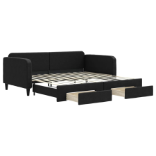 vidaXL fekete kihúzható szövet heverő fiókokkal 100 x 200 cm (3196859) ágy és ágykellék