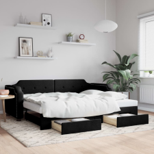 vidaXL fekete kihúzható szövet heverő fiókokkal 80 x 200 cm ágy és ágykellék