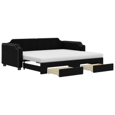 vidaXL fekete kihúzható szövet heverő fiókokkal 80 x 200 cm (3197685) ágy és ágykellék