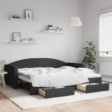 vidaXL fekete kihúzható szövet heverő fiókokkal 90 x 200 cm ágy és ágykellék