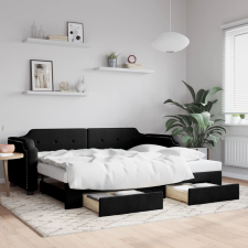 vidaXL fekete kihúzható szövet heverő fiókokkal 90 x 200 cm ágy és ágykellék