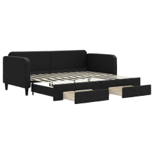 vidaXL fekete kihúzható szövet heverő fiókokkal 90 x 200 cm (3196854) ágy és ágykellék