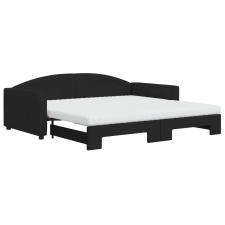 vidaXL fekete kihúzható szövet heverő matracokkal 100 x 200 cm (3197213) ágy és ágykellék