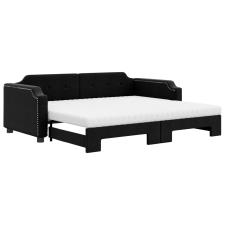 vidaXL fekete kihúzható szövet heverő matracokkal 80 x 200 cm (3197649) ágy és ágykellék