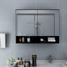 vidaXL fekete LED-es MDF tükrös fürdőszobaszekrény 80 x 15 x 60 cm fürdőszoba bútor