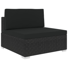 vidaXL fekete moduláris polyrattan középső kanapé párnákkal kerti bútor