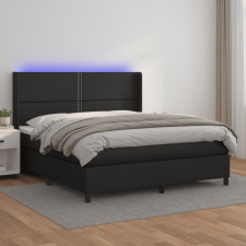vidaXL fekete műbőr rugós ágy matraccal és LED-del 160x200 cm ágy és ágykellék