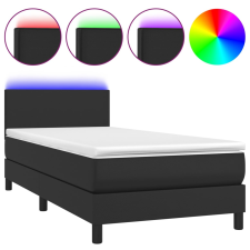 vidaXL fekete műbőr rugós ágy matraccal és LED-del 90x190 cm (3134075) ágy és ágykellék