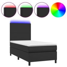 vidaXL fekete műbőr rugós ágy matraccal és LED-del 90x190 cm (3135795) ágy és ágykellék