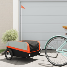 vidaXL Fekete-narancssárga vas kerékpár utánfutó 45 kg kerékpár utánfutó