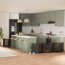 vidaXL fekete nyárfa 15 paneles összecsukható kutyakapu ajtóval 750 cm szállítóbox, fekhely kutyáknak