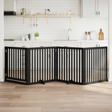 vidaXL fekete nyárfa 4 paneles összecsukható kutyakapu ajtóval 320 cm szállítóbox, fekhely kutyáknak