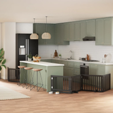 vidaXL fekete nyárfa 8 paneles összecsukható kutyakapu ajtóval 640 cm szállítóbox, fekhely kutyáknak