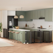 vidaXL fekete nyárfa 9 paneles összecsukható kutyakapu ajtóval 450 cm szállítóbox, fekhely kutyáknak