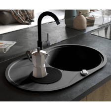 vidaXL fekete, ovális alakú, egymedencés gránit mosogatótálca fürdőkellék