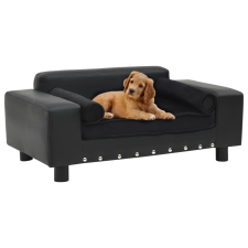 vidaXL fekete plüss és műbőr kutyakanapé 81 x 43 x 31 cm szállítóbox, fekhely kutyáknak