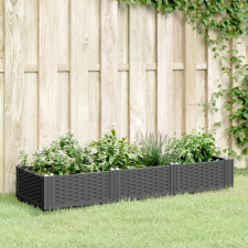vidaXL fekete polipropilén kerti virágláda cövekekkel 125x40x28,5 cm kerti tárolás