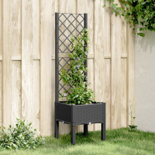 vidaXL fekete polipropilén rácsos kerti ültetőláda 40 x 40 x 142 cm kerti tárolás
