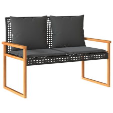 vidaXL fekete polyrattan és akácfa kerti pad párnával (365862) kerti bútor